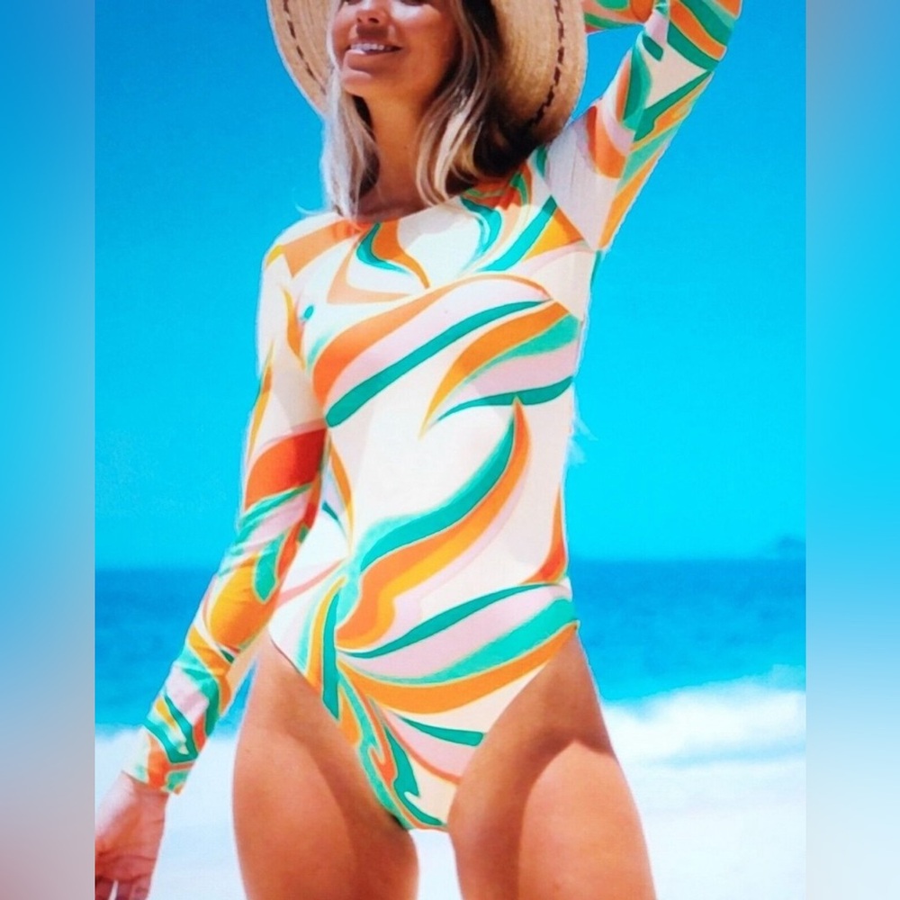 CUPSHE Long Sleeve Open Cross Back Bathing Suit- size XL-